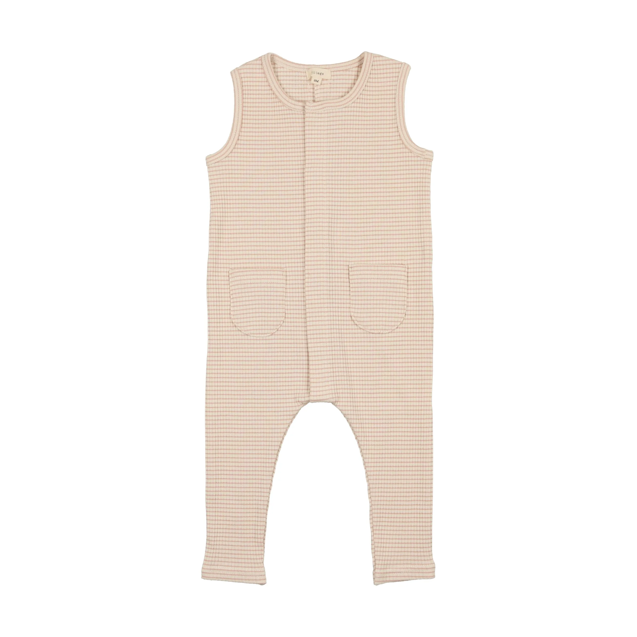 Lil Legs Ribbed Pocket Romper Long - Pink Stripe