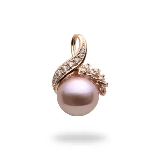 Lilac Freshwater Pearl Pendant in Rose Gold with Diamonds - 13-14mm