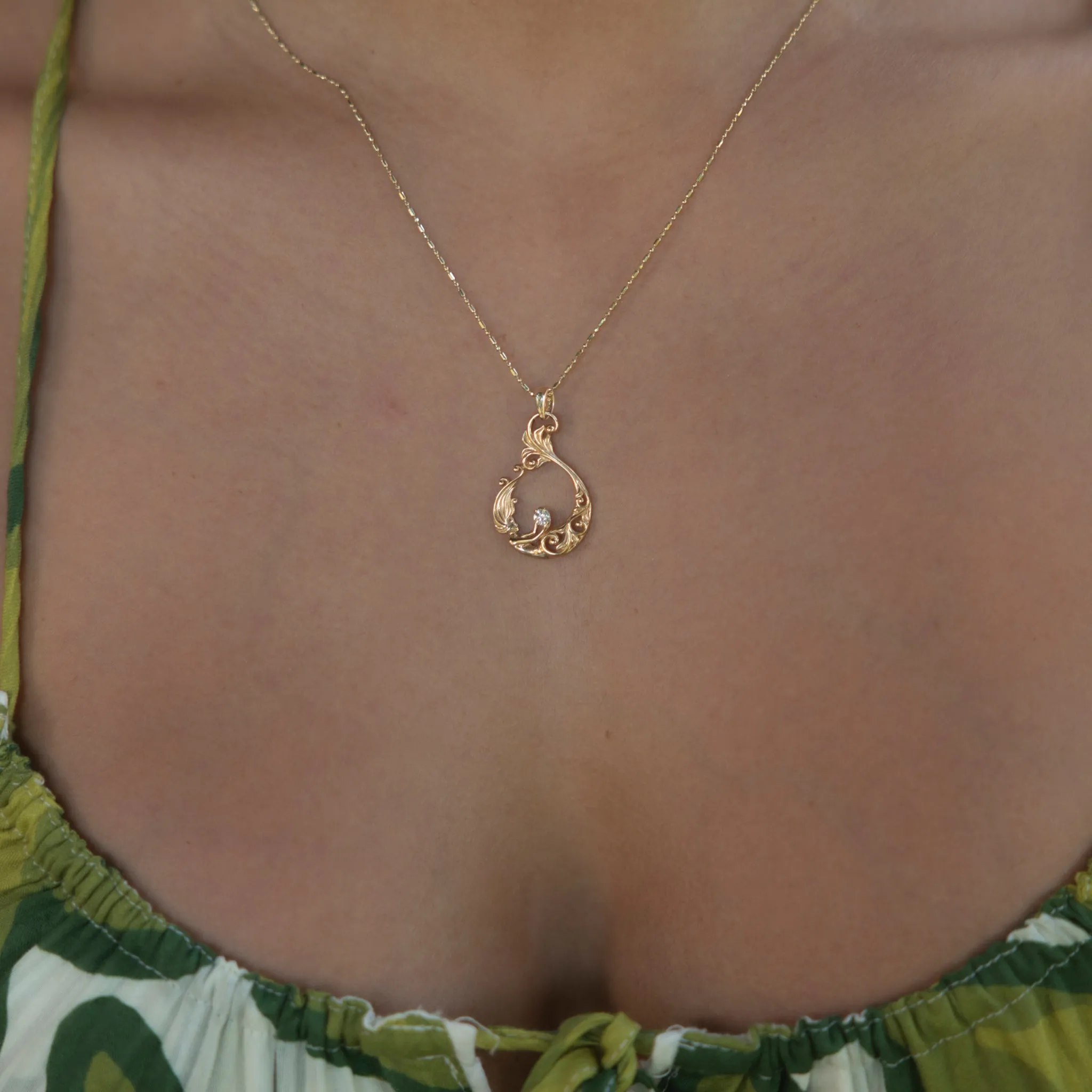 Living Heirloom Mermaid Pendant in Gold with Diamond - 27mm