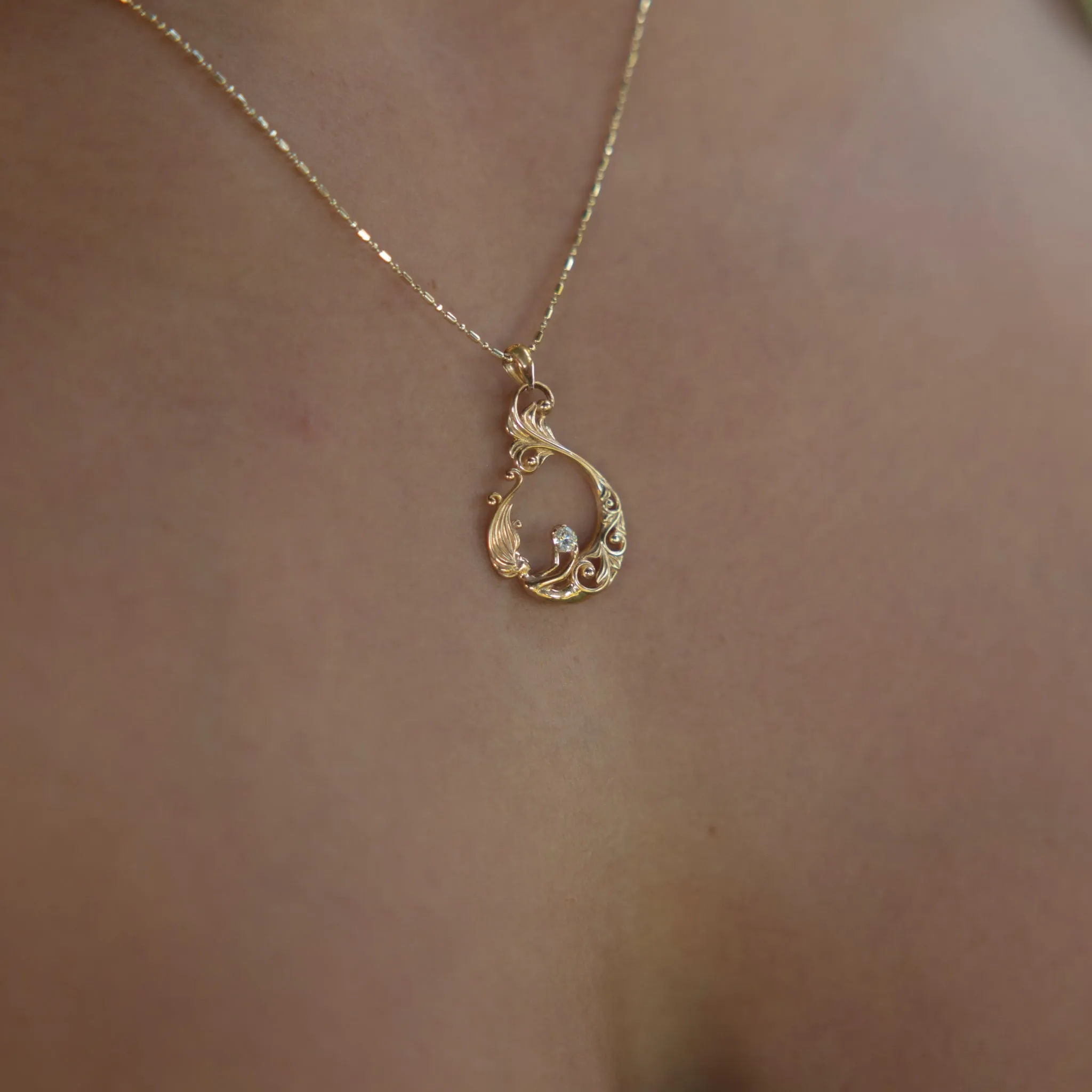 Living Heirloom Mermaid Pendant in Gold with Diamond - 27mm