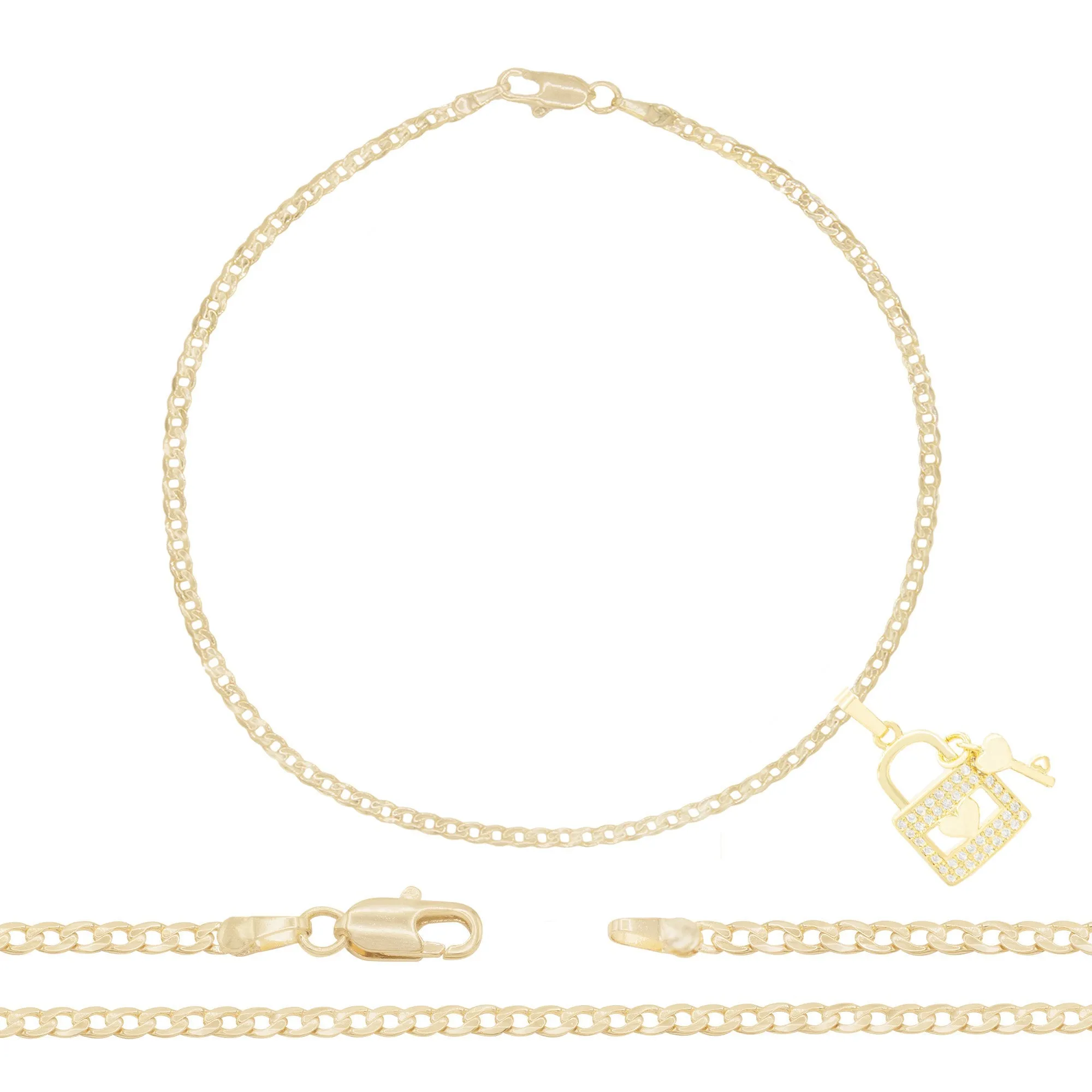 Lock CZ Pendant 14K Anklet Gold Filled Cubic Zirconia 10" Women