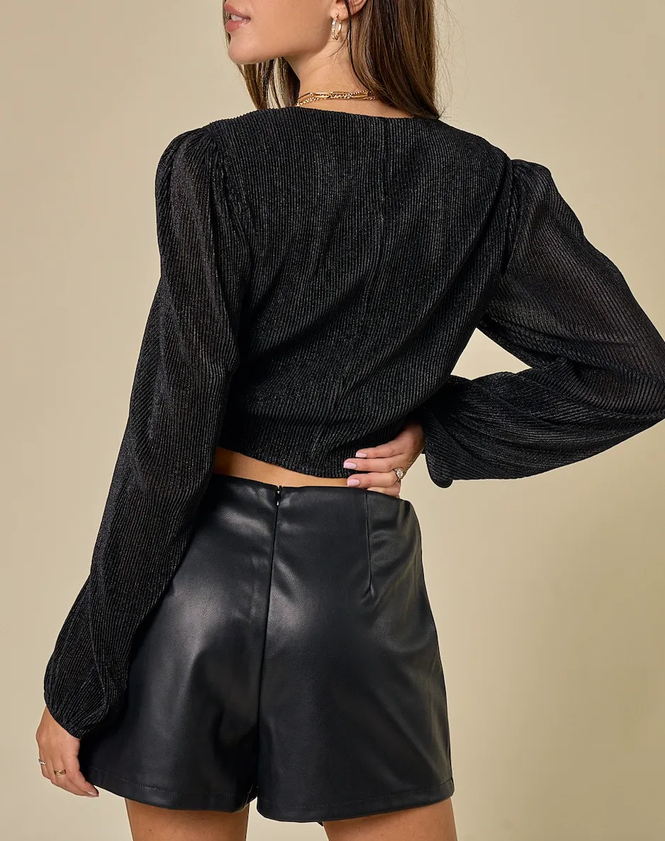 Long Sleeve Knot Front Crop Top