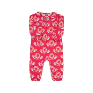 Long Sleeve Ramona Ruffle Romper - Bows & Berries with Hamptons Hot Pink