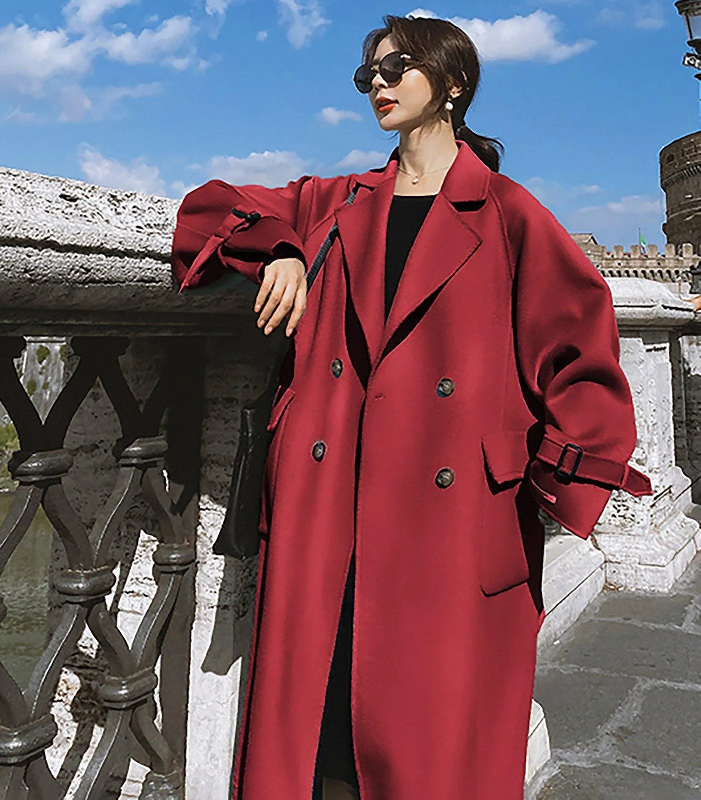 Loose Double Breasted Wool Blend Long Coat