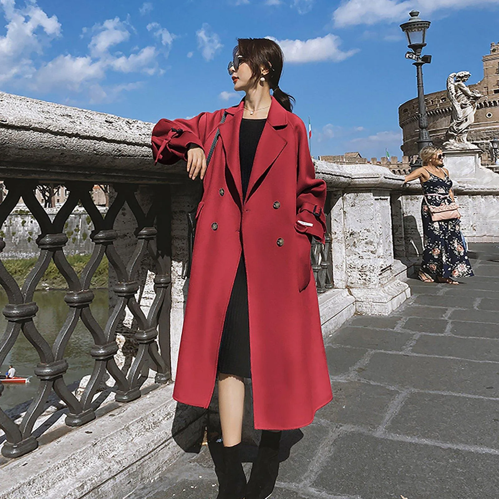 Loose Double Breasted Wool Blend Long Coat