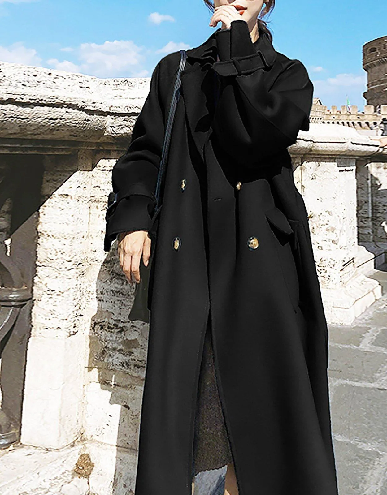 Loose Double Breasted Wool Blend Long Coat