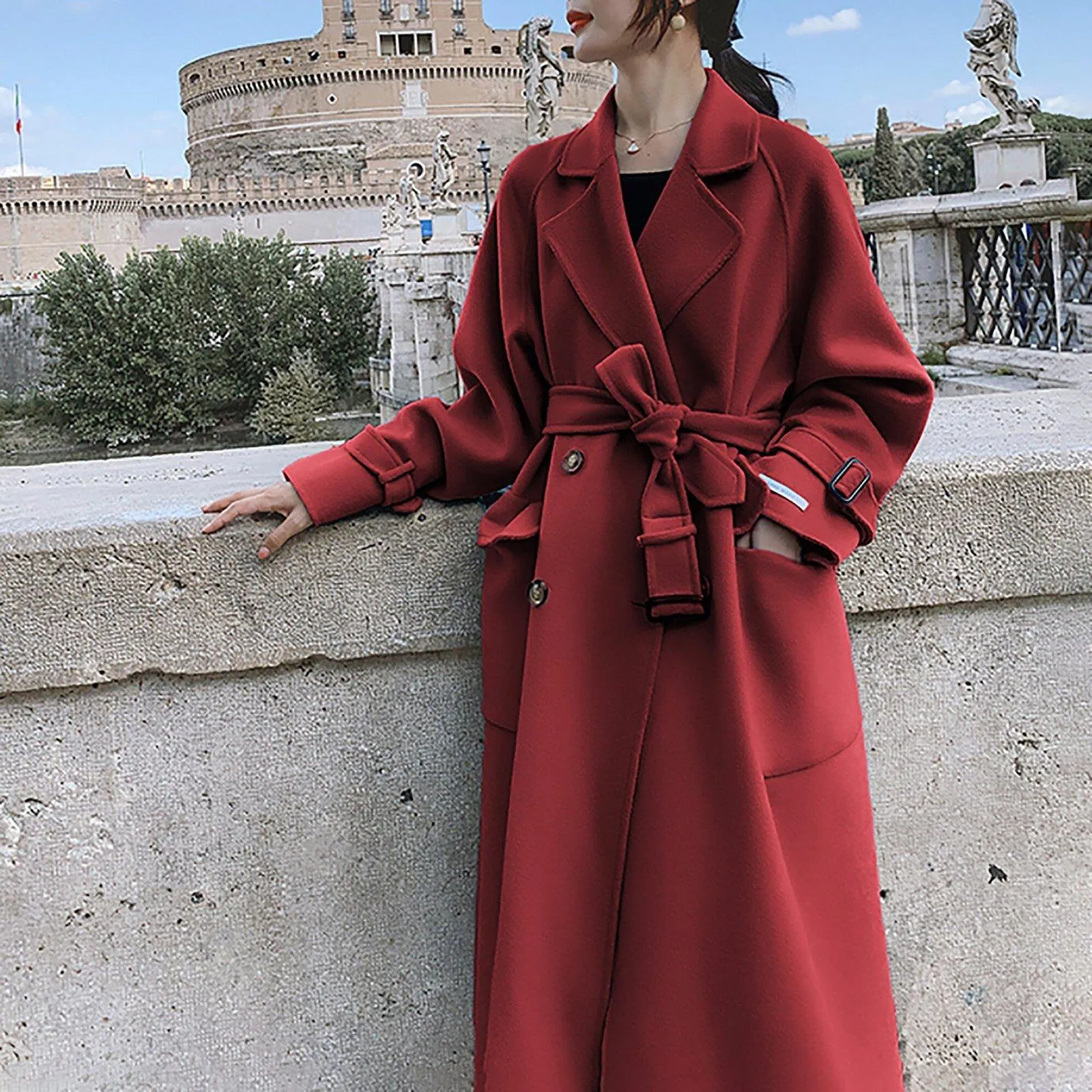 Loose Double Breasted Wool Blend Long Coat
