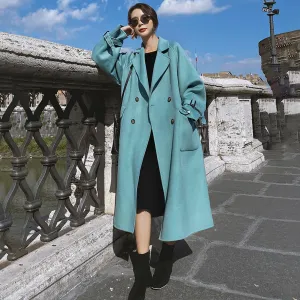 Loose Double Breasted Wool Blend Long Coat