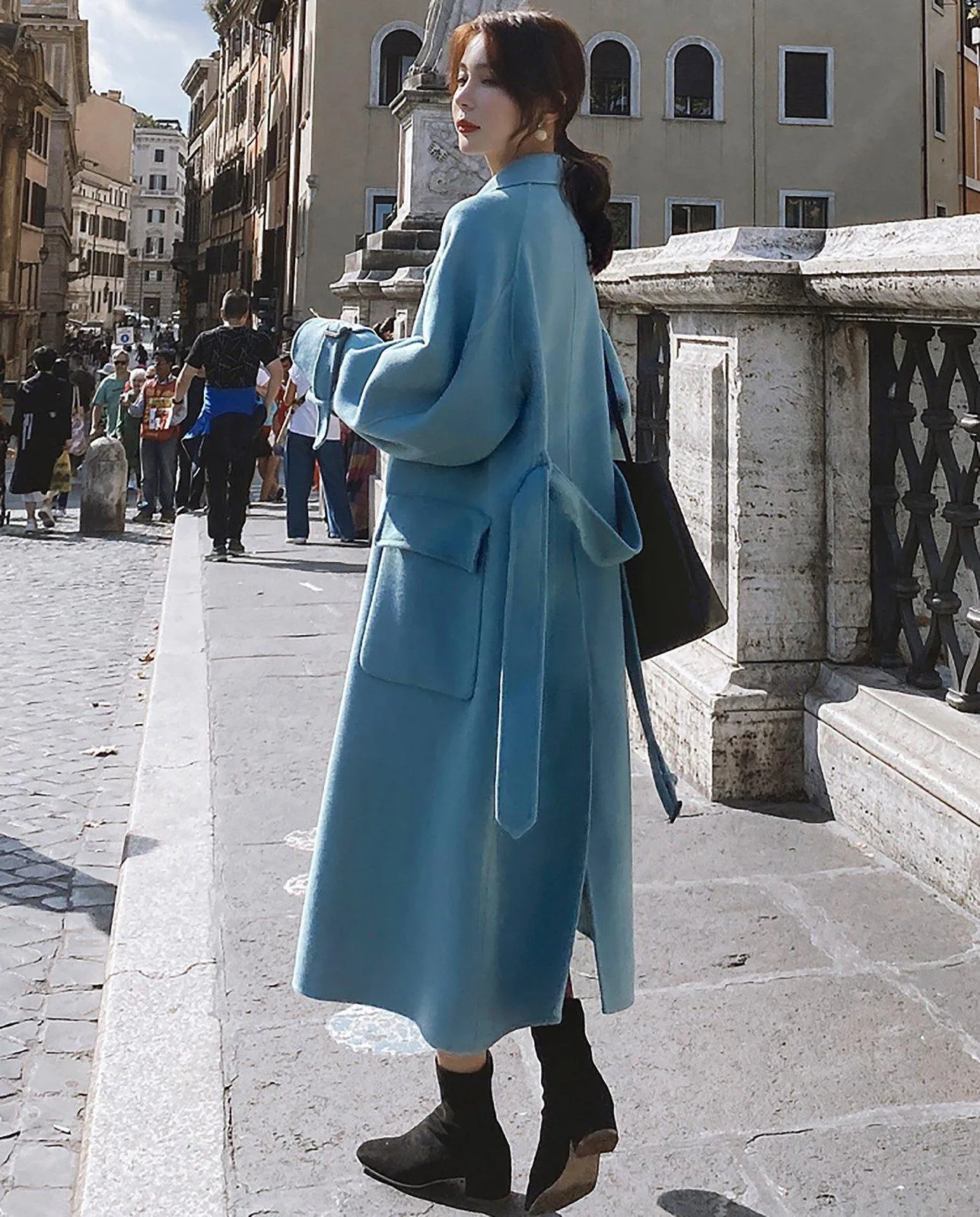 Loose Double Breasted Wool Blend Long Coat