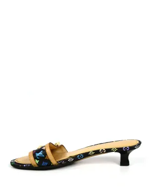 Louis Vuitton Black Monogram Multicolore Open-Toe Mules sz 37.5