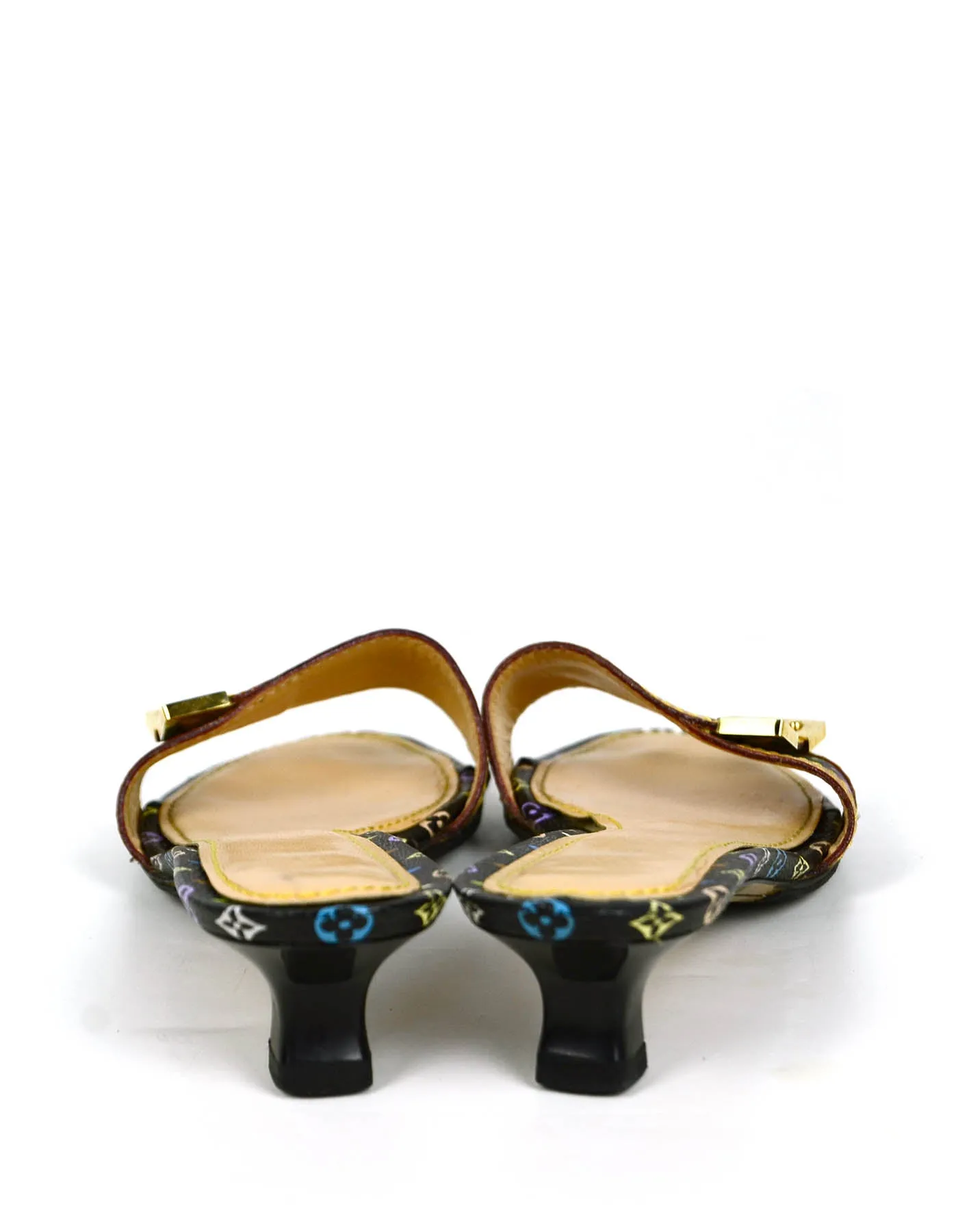 Louis Vuitton Black Monogram Multicolore Open-Toe Mules sz 37.5