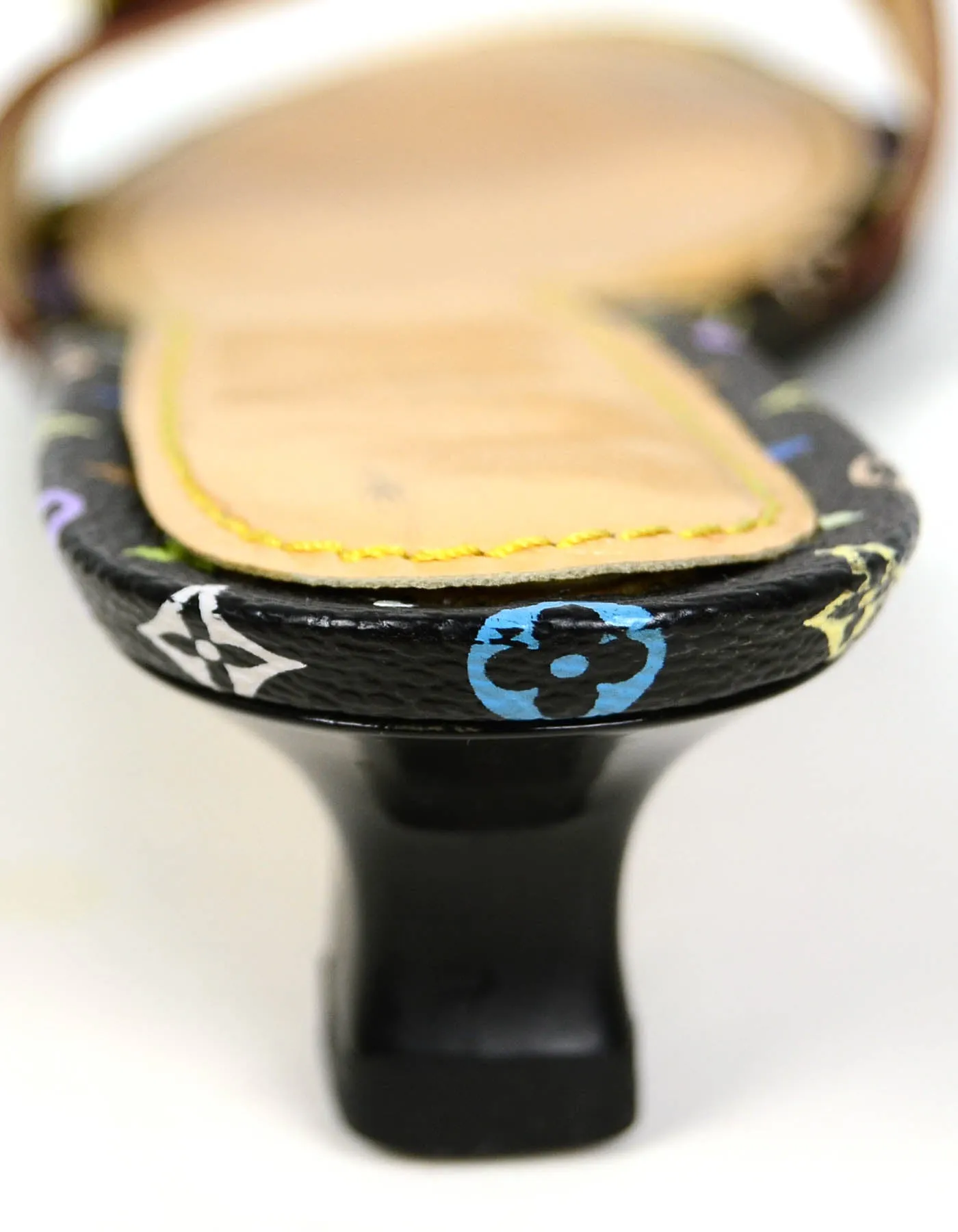 Louis Vuitton Black Monogram Multicolore Open-Toe Mules sz 37.5