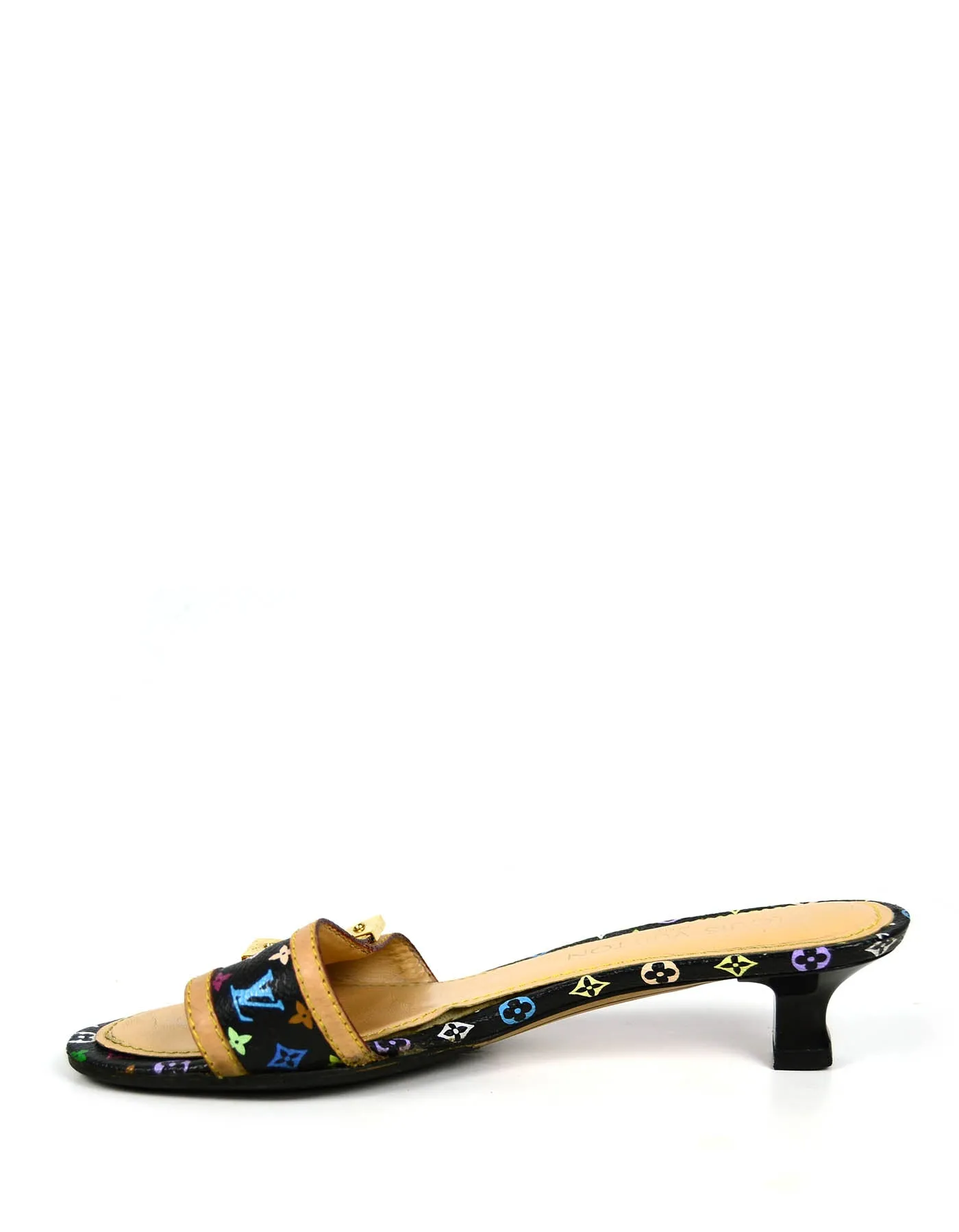 Louis Vuitton Black Monogram Multicolore Open-Toe Mules sz 37.5