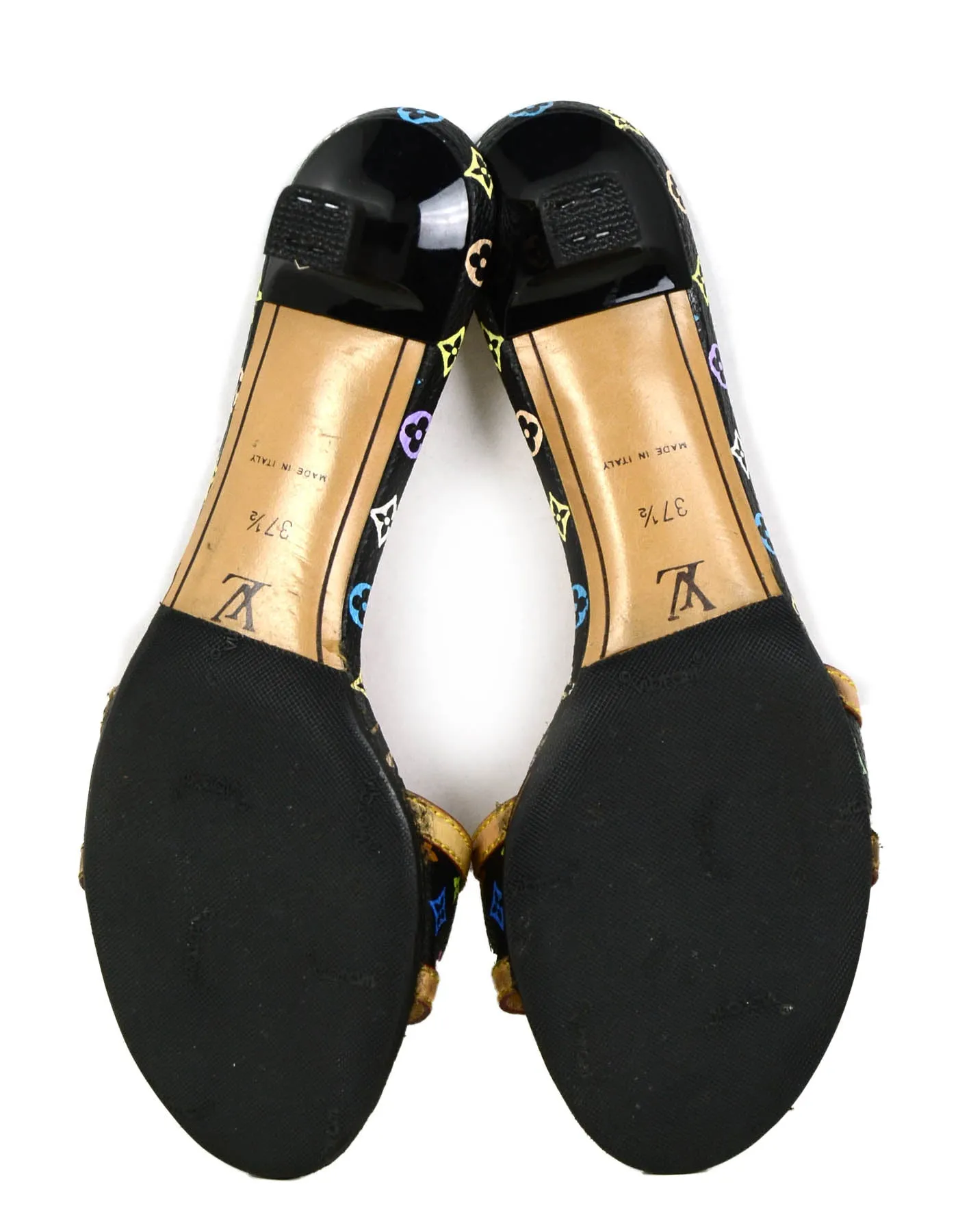 Louis Vuitton Black Monogram Multicolore Open-Toe Mules sz 37.5