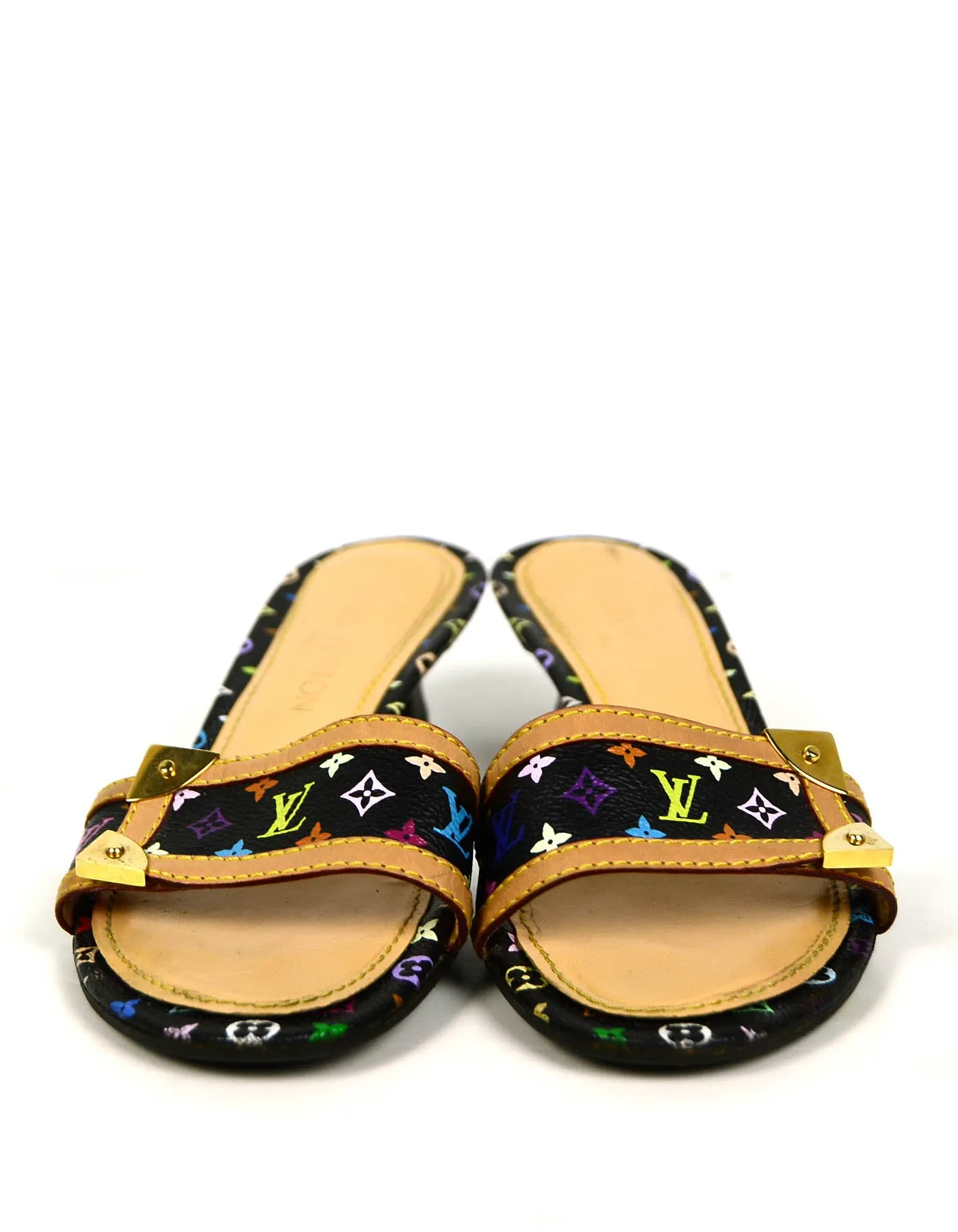 Louis Vuitton Black Monogram Multicolore Open-Toe Mules sz 37.5