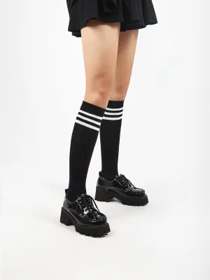 Lug Platform Leather Sneaker Black