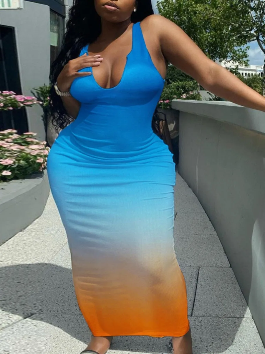 LW Plus Size Dresses Gradient Bodycon Cami Dress Sexy maxi dress Summer Women Bodycon Club Party Dresses beach Sundress