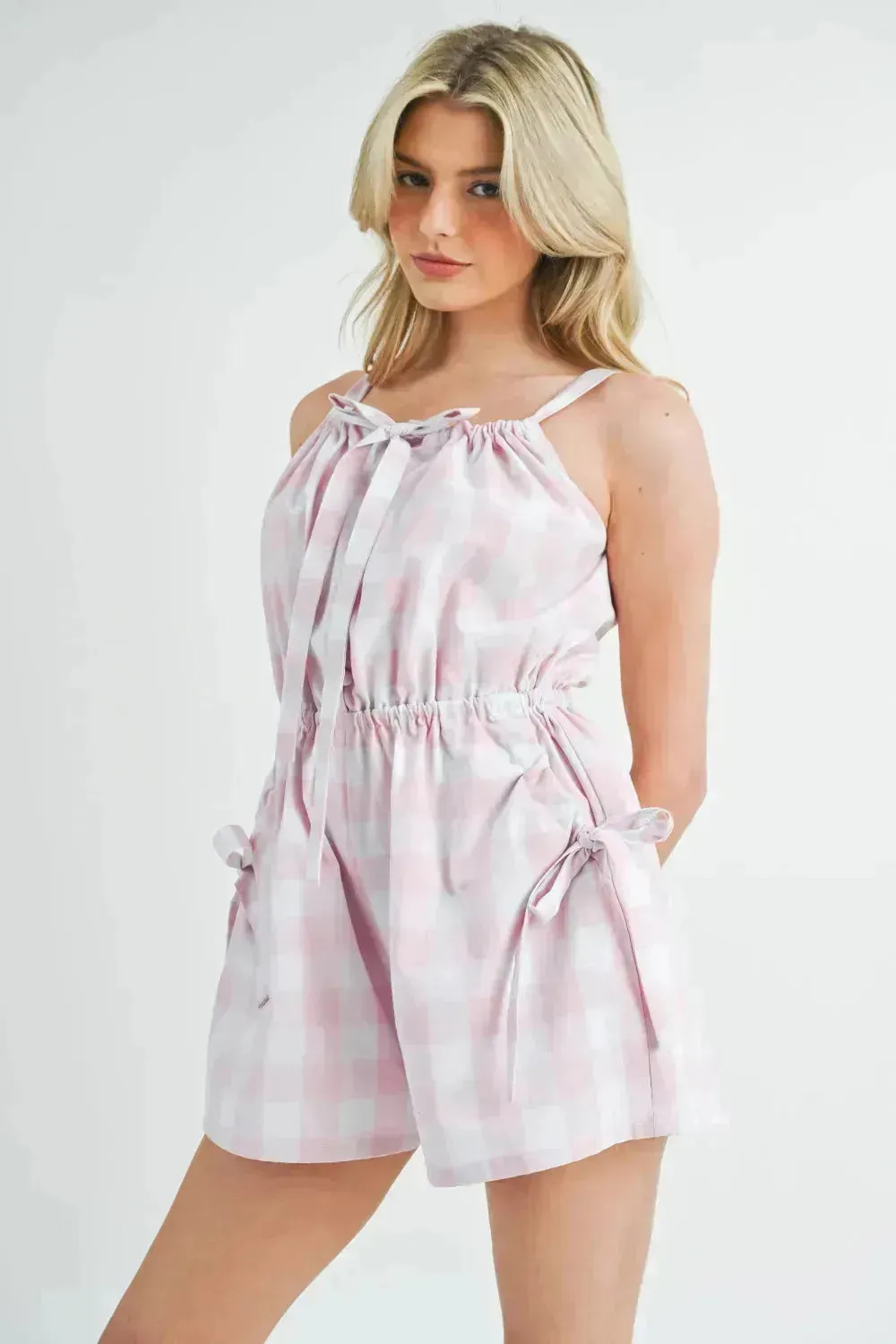 MABLE Plaid Sleeveless Button Down Romper