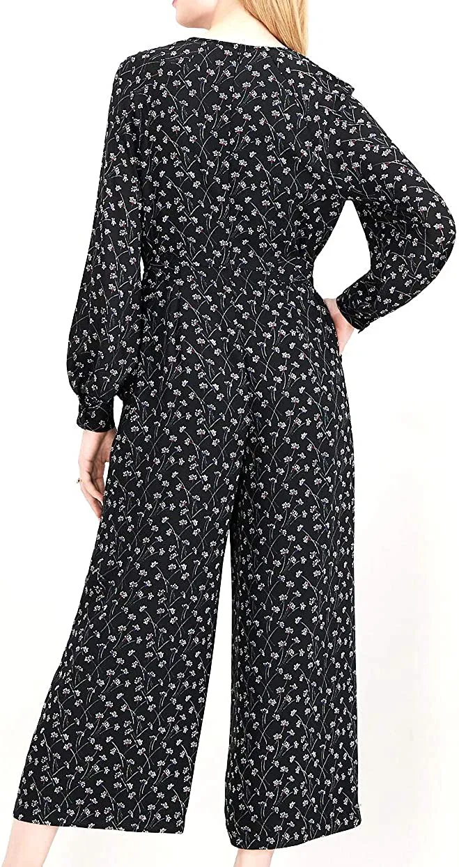 Maison Jules Womens Floral Jumpsuit, Black, 0
