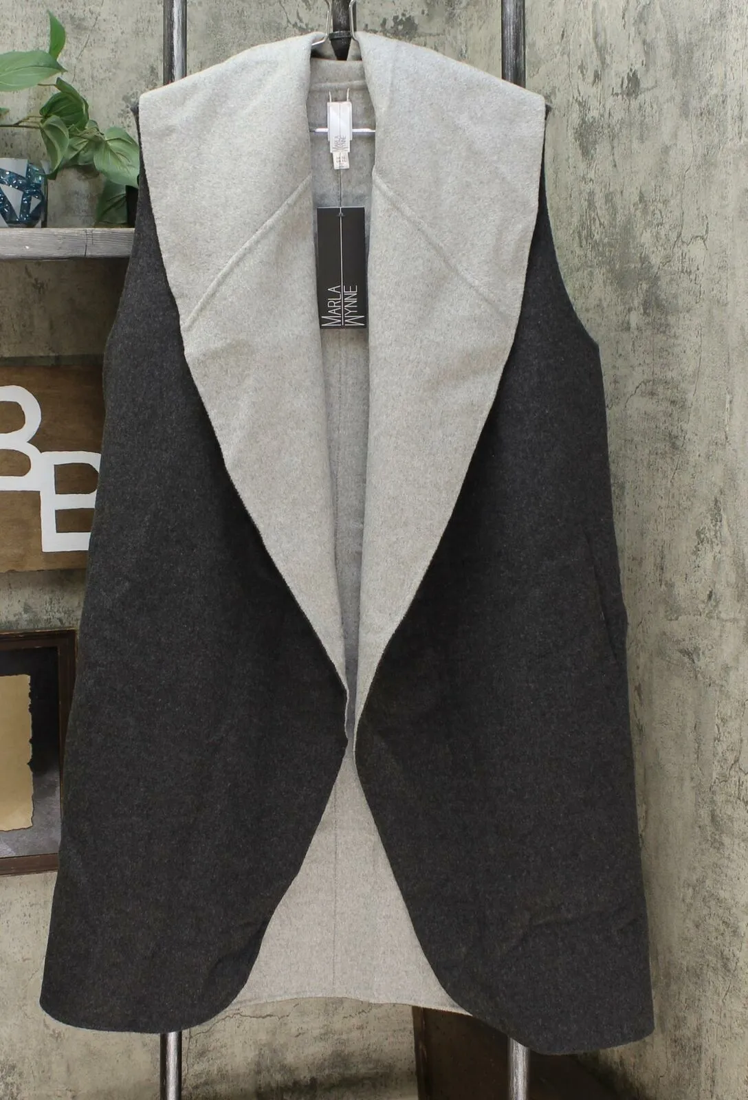 MarlaWynne Women's Wool Blend Open Front Double Faced Drama Vest