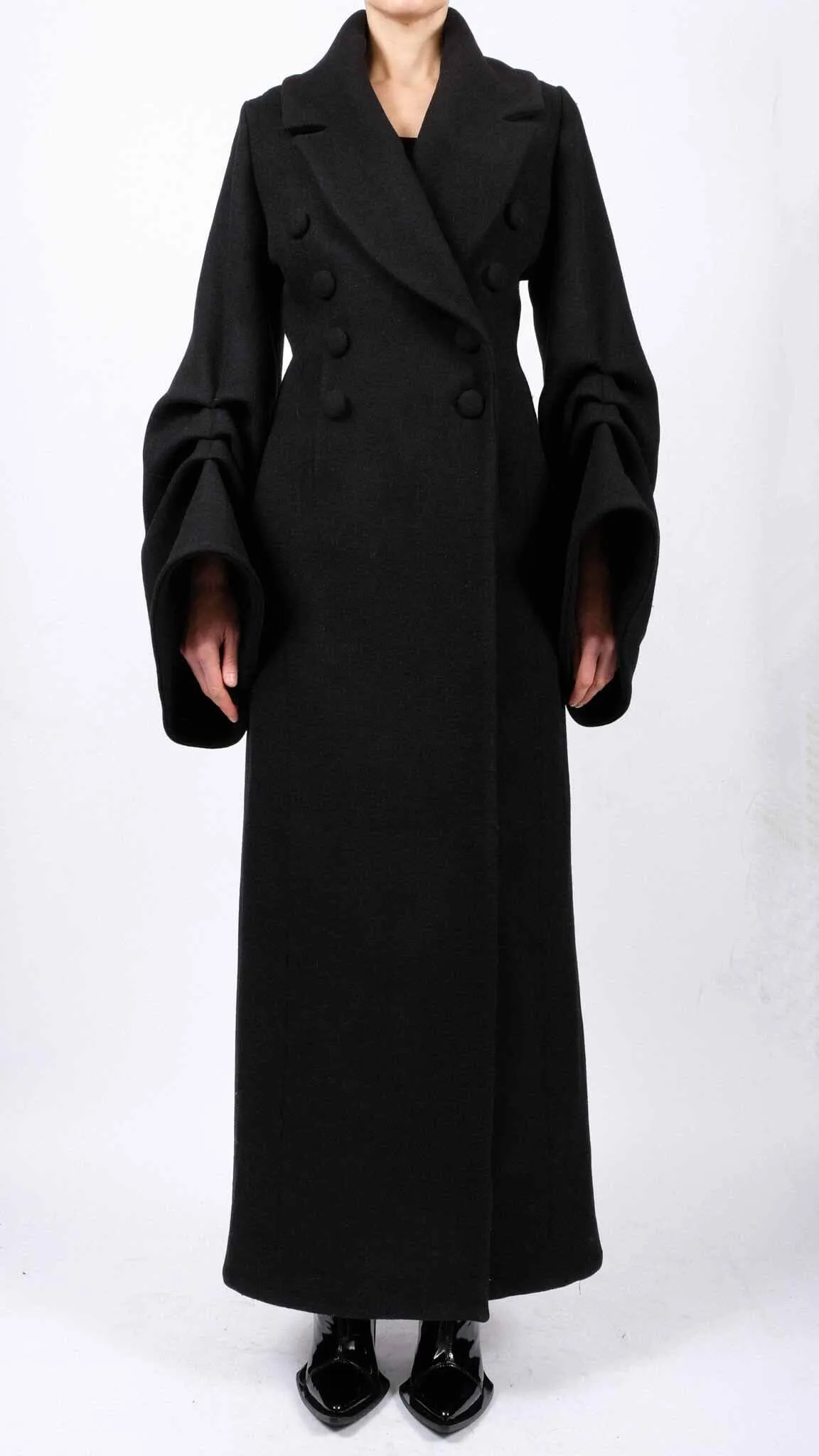 Maxi Wool Coat with Sleeve Detail