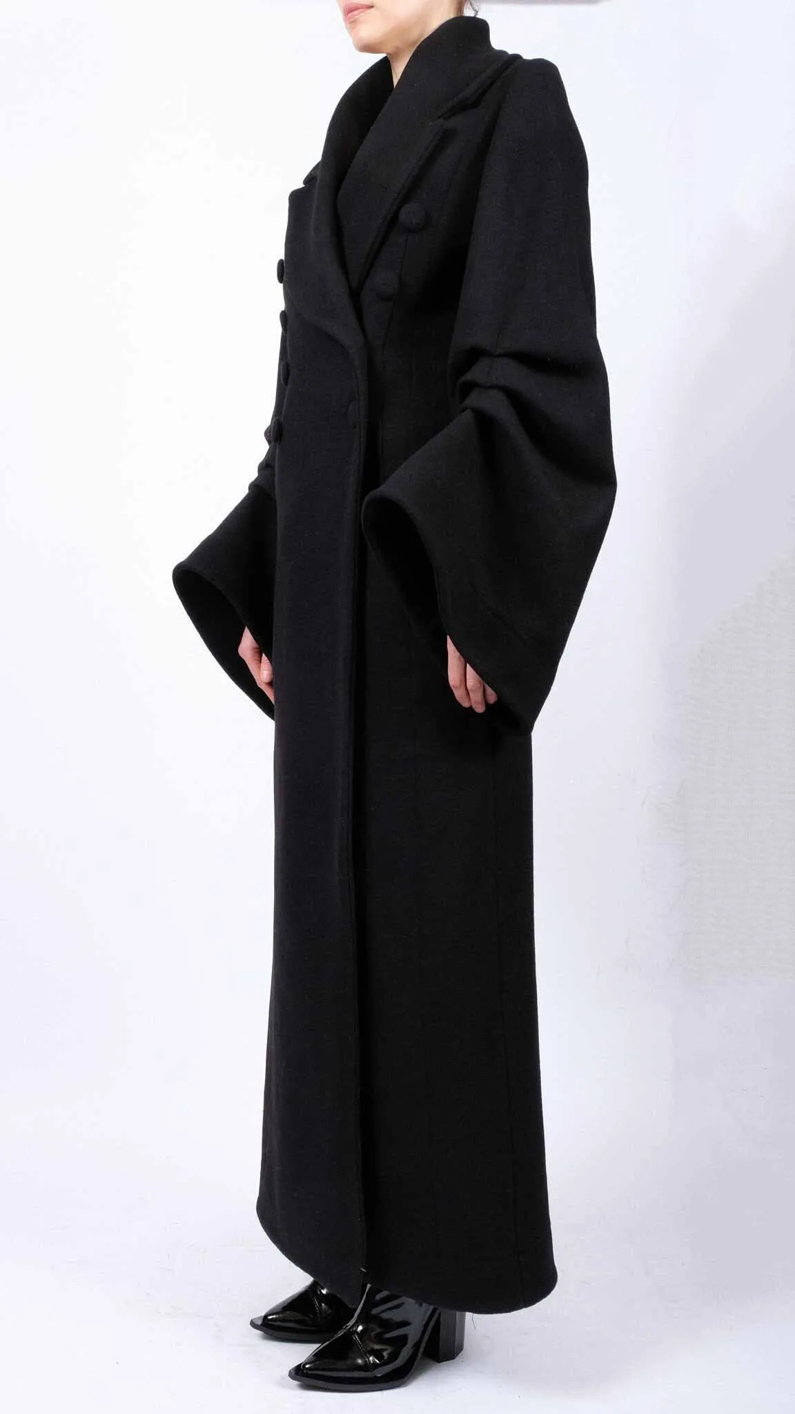 Maxi Wool Coat with Sleeve Detail