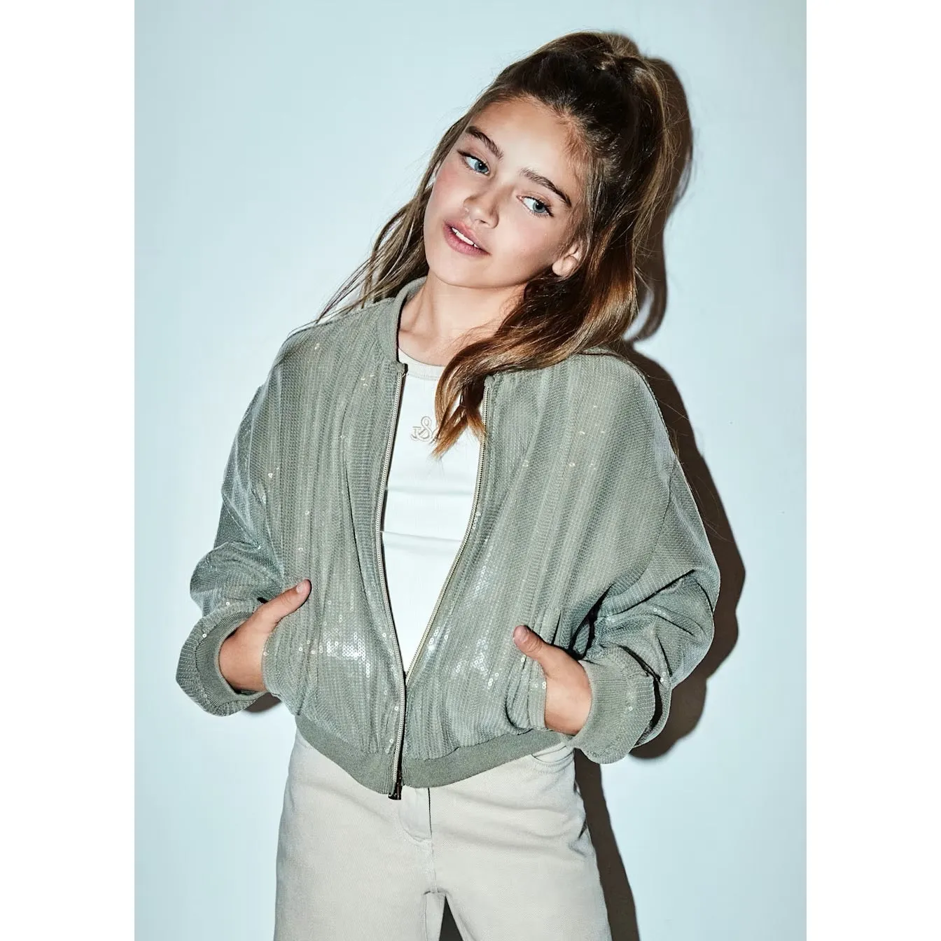 Mayoral Older Girls Sequin Jacket 6403 Khaki
