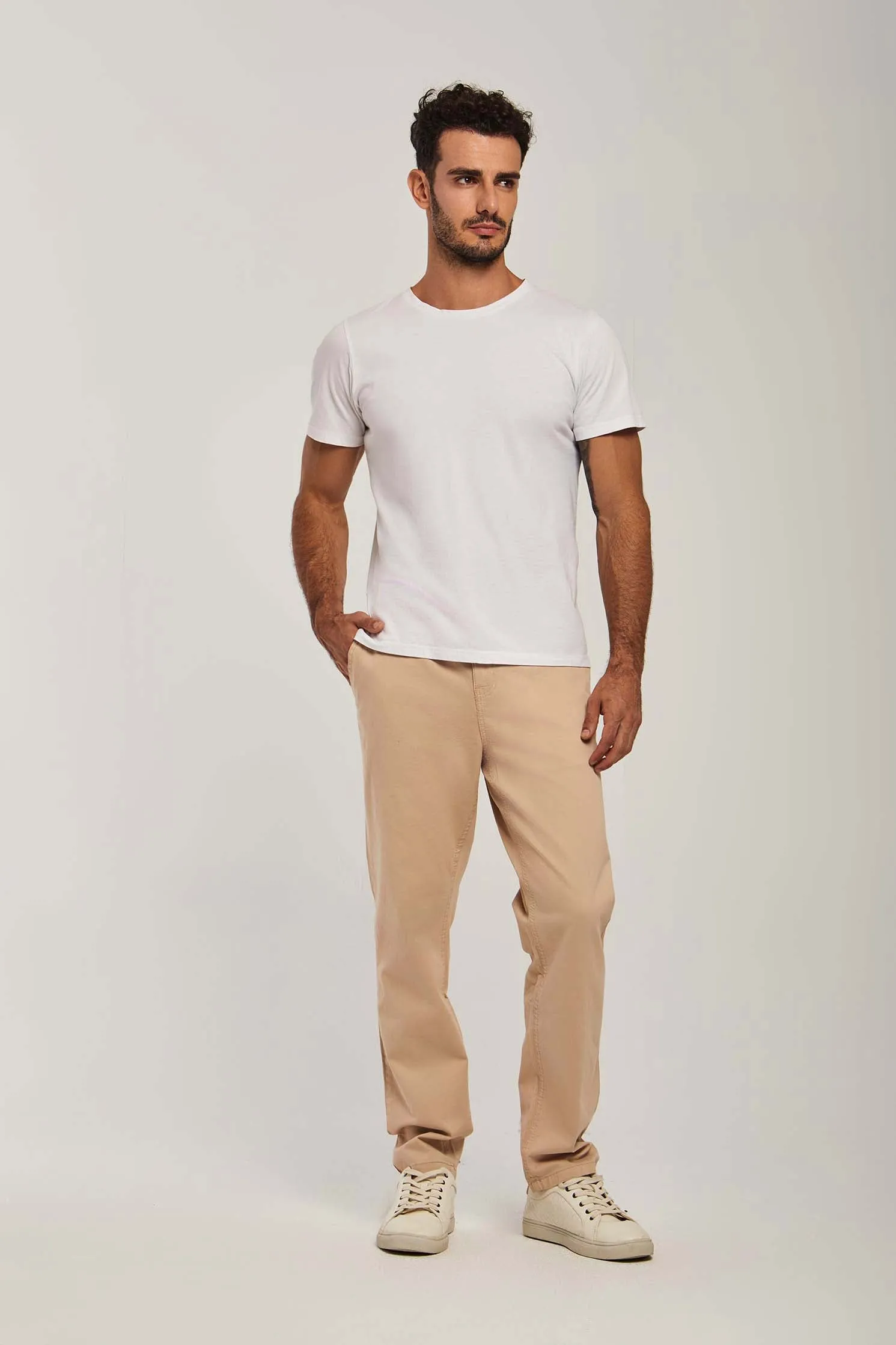 Men Pants Slim Chino Beige