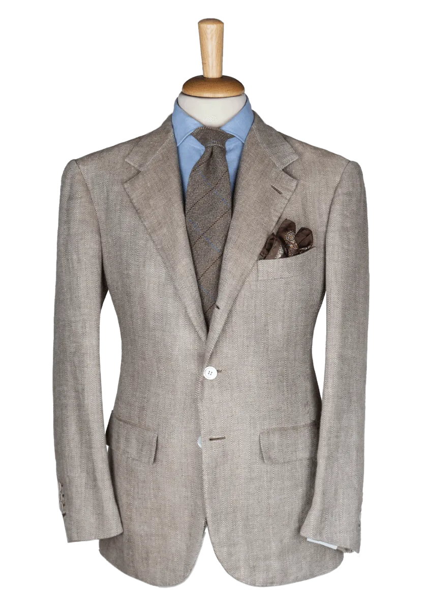 Men's Beige Herringbone Linen Sport Coat