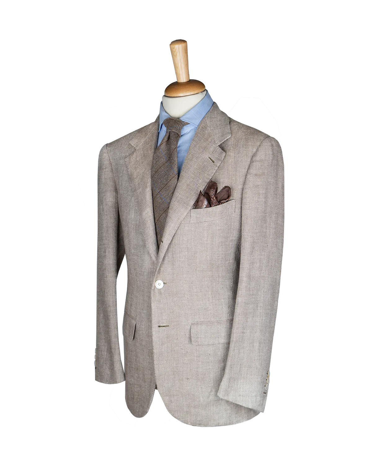 Men's Beige Herringbone Linen Sport Coat