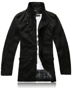 Men's Military Style Button Up Standing Collar Coat Up To 4XL