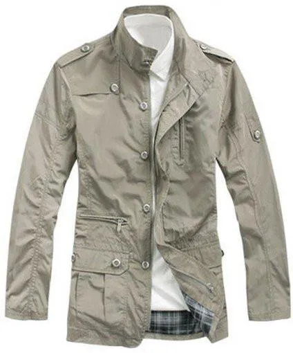 Men's Military Style Button Up Standing Collar Coat Up To 4XL
