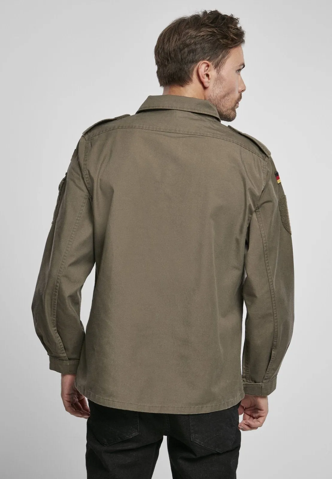 Men's Olive Military Style Button Up Long Sleeve Shirt
