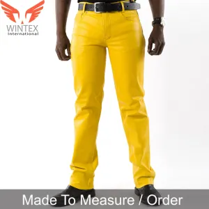 Men’s Real Leather Bikers Pants 5 Pockets Yellow Leather Jeans / Bikers Pants