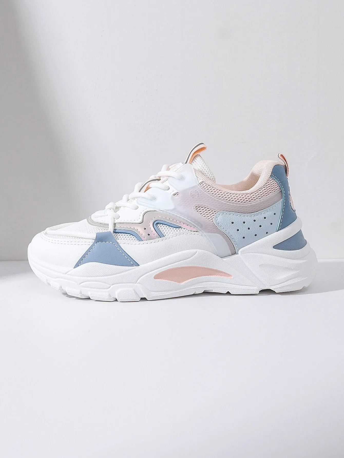 Mesh Panel Lace Up Front Chunky Sneakers - Multicolor
