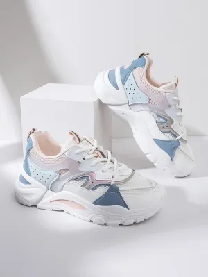 Mesh Panel Lace Up Front Chunky Sneakers - Multicolor