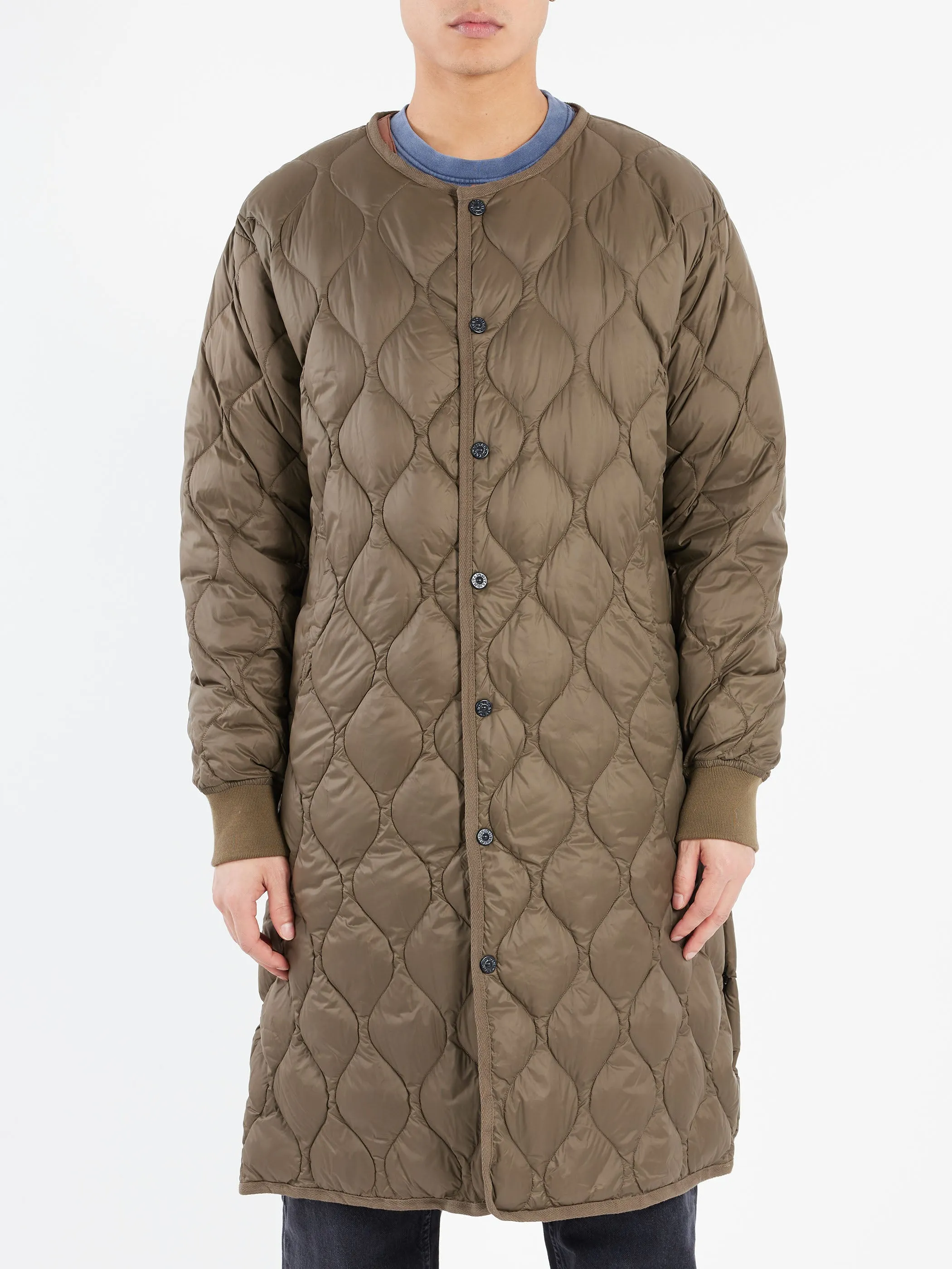 Military Crew Neck Long Down Jacket