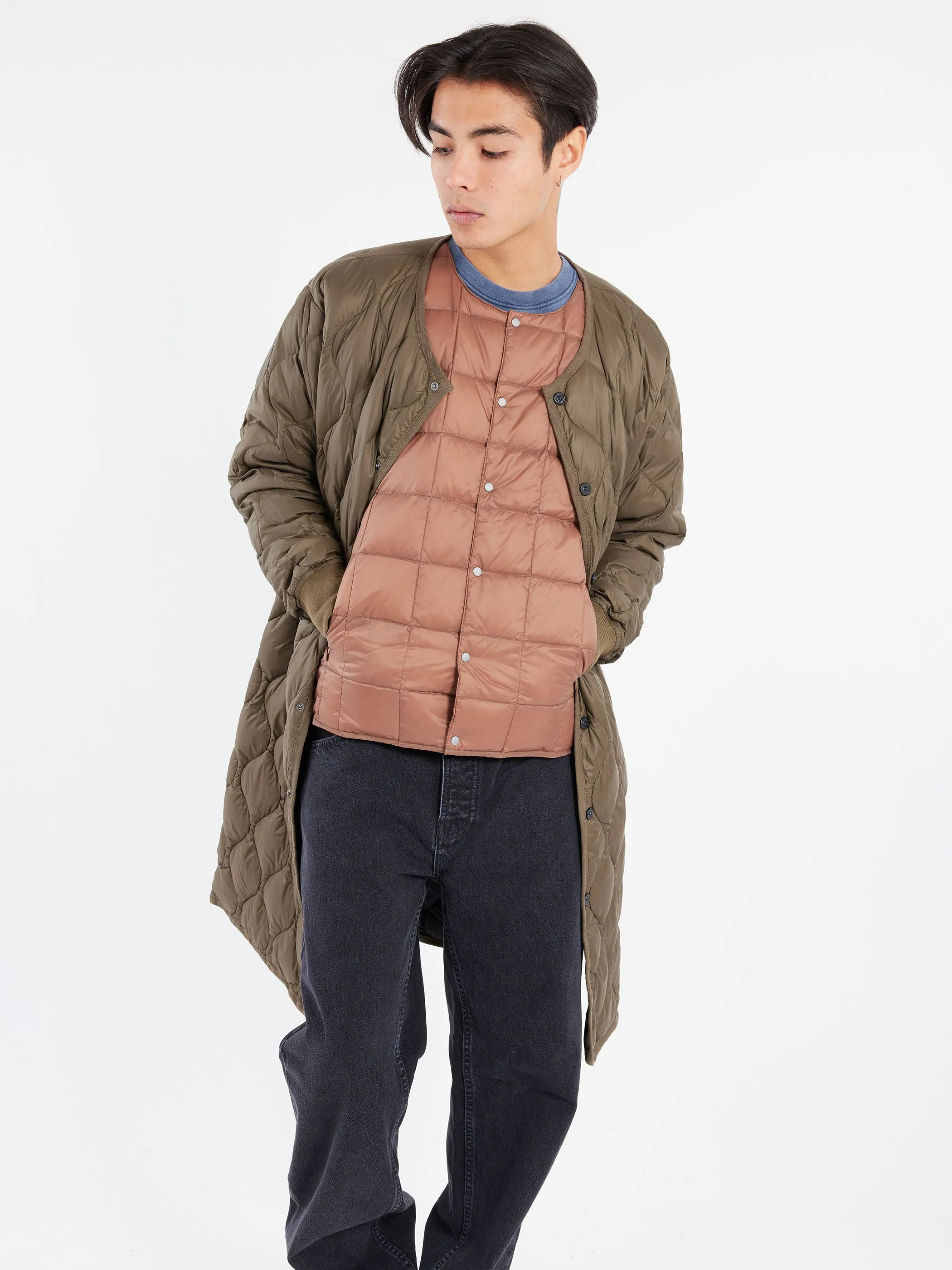 Military Crew Neck Long Down Jacket