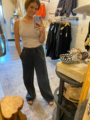 Mineral Washed French Terry Wide Leg Pants
