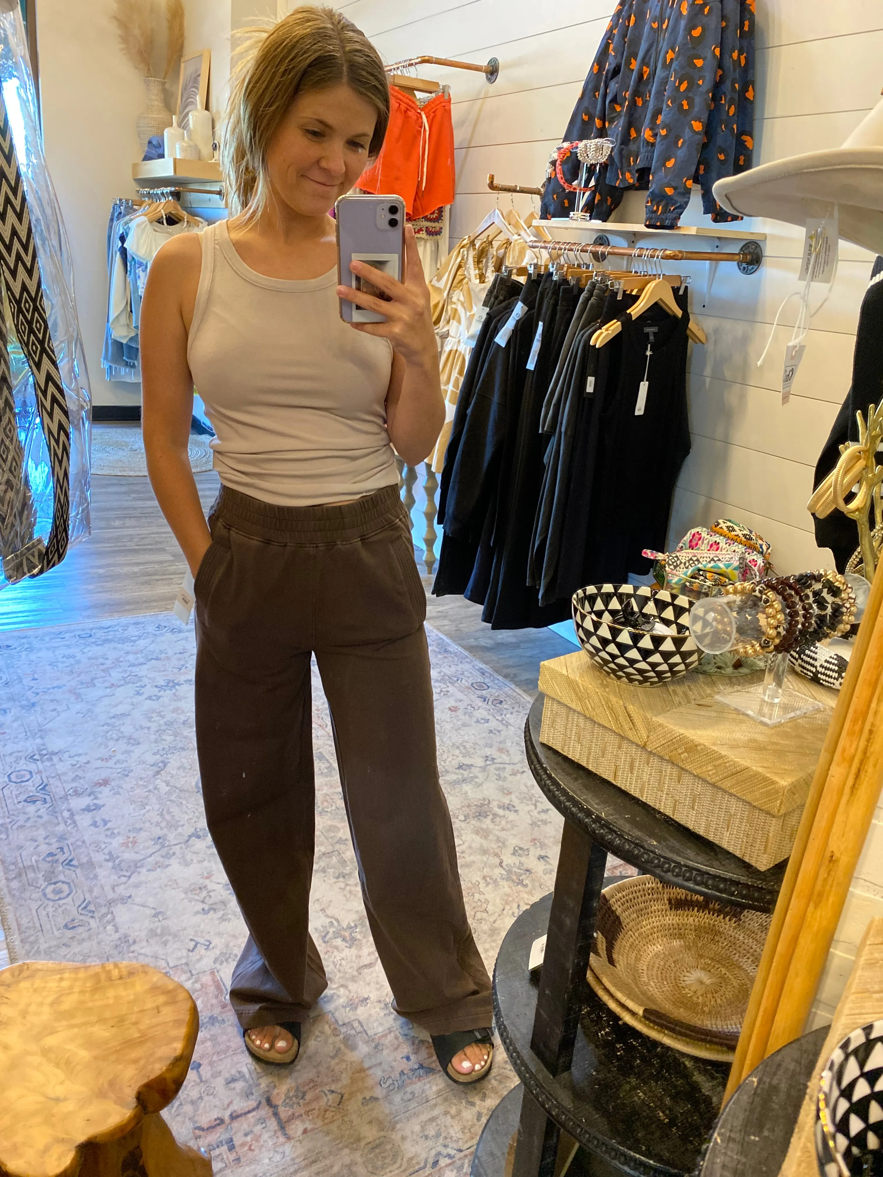 Mineral Washed French Terry Wide Leg Pants
