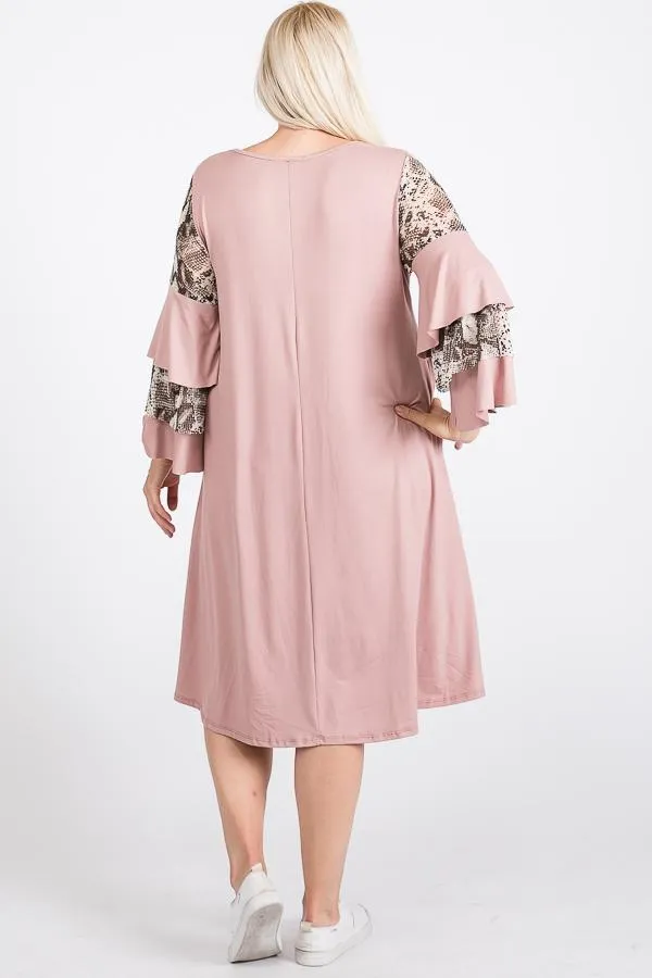 Mixed Ruffle Sleeve With Hidden Pocket A Line Dress