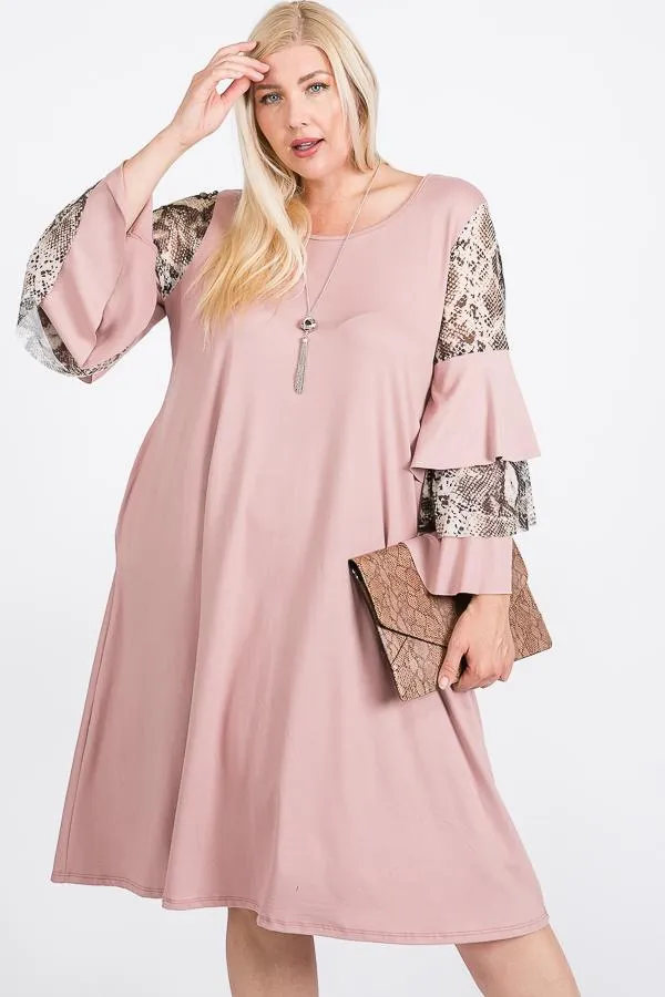 Mixed Ruffle Sleeve With Hidden Pocket A Line Dress