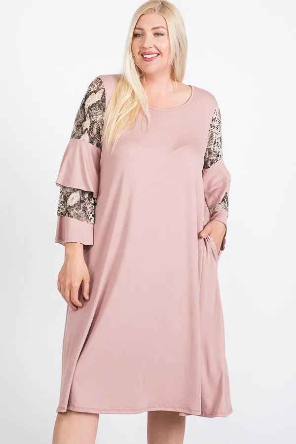 Mixed Ruffle Sleeve With Hidden Pocket A Line Dress