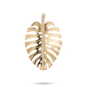 Monstera Pendant in Gold with Diamonds - 30mm
