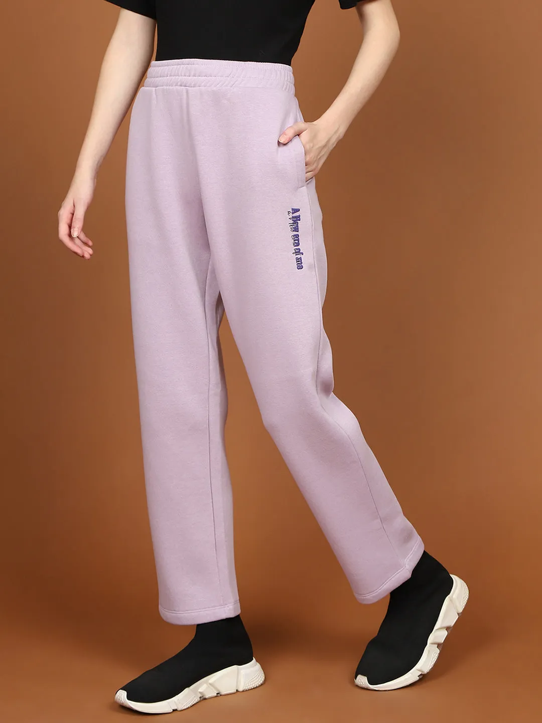 mSECRET Typography Detailing Mauve Cotton Track Bottoms