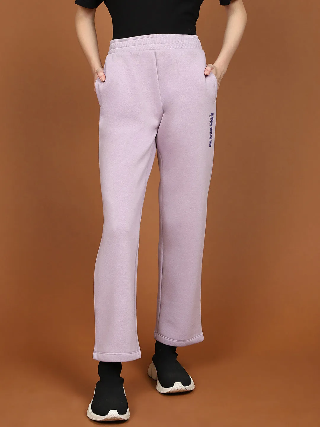 mSECRET Typography Detailing Mauve Cotton Track Bottoms