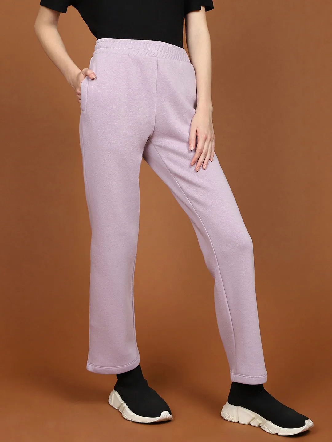 mSECRET Typography Detailing Mauve Cotton Track Bottoms