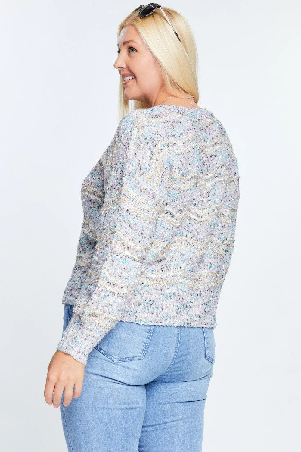 Multi Color Round Neck Long Sleeve Sweater