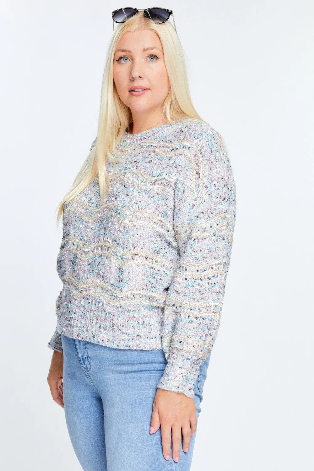 Multi Color Round Neck Long Sleeve Sweater