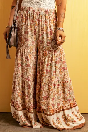 Multicolor Boho Floral Patchwork Loose Fit Wide Leg Pants